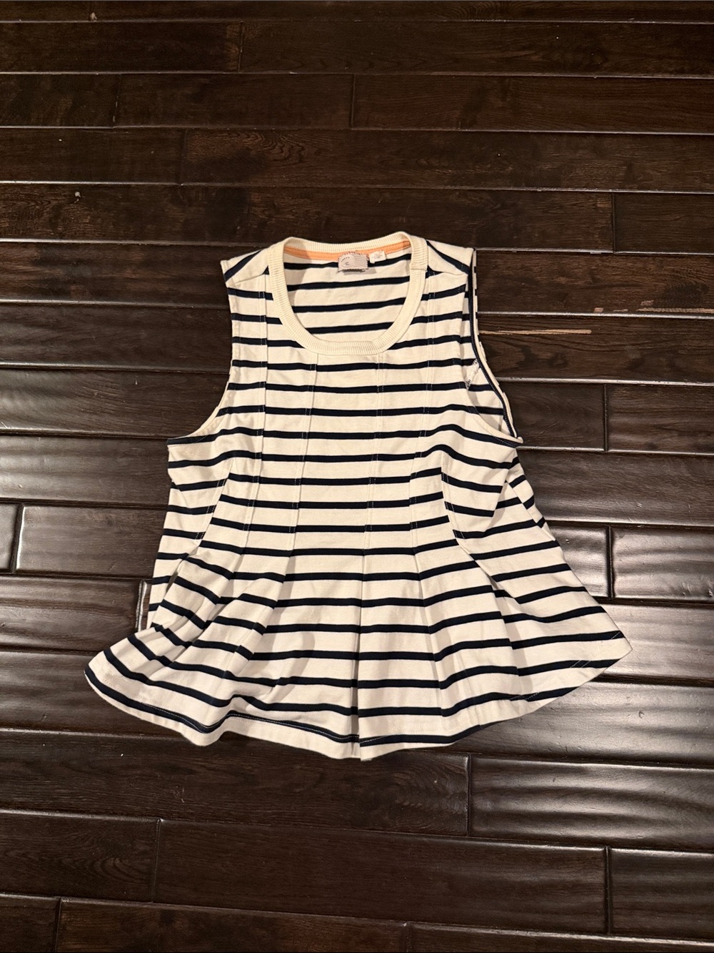 Anthropologie Cream and Navy Striped Sleeveless Peplum Tank